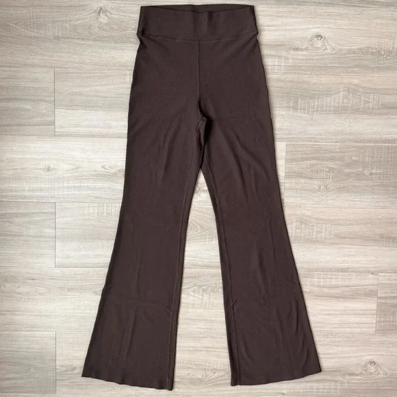 Brown Flare Leggings High Rise Ribbed Yoga Pants Bootcut Activewear M/L - Picture 4 of 6